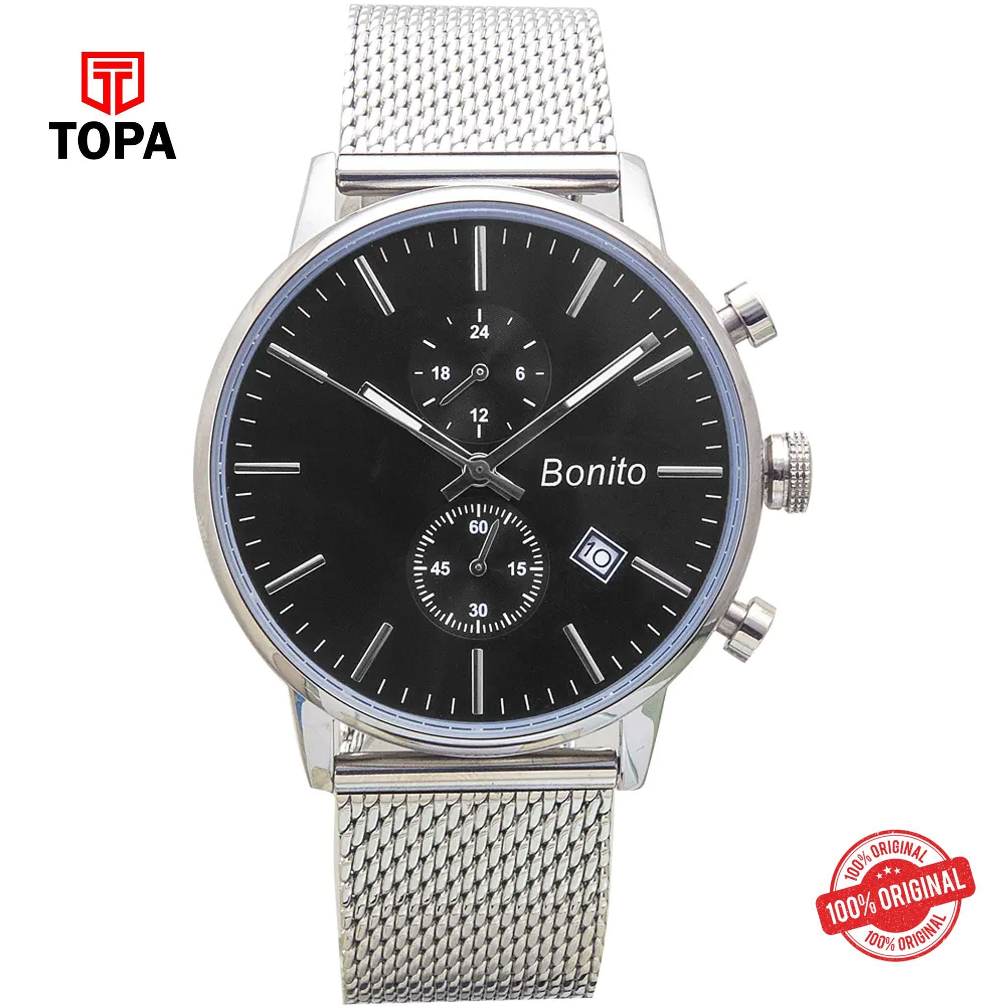 Topa Bonito-K-7017-CH-BLK-Mesh-Band-Men-Watch - Product Image 1