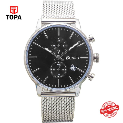 Topa Bonito-K-7017-CH-BLK-Mesh-Band-Men-Watch - Product Image 1