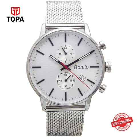 Topa Bonito-K-7017-CH-WHT-Mesh-Band-Men-Watch - Product Image 1