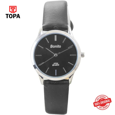 Topa Bonito-Q-1019-CH-BLK-Leather-Band-Women-Watch - Product Image 1