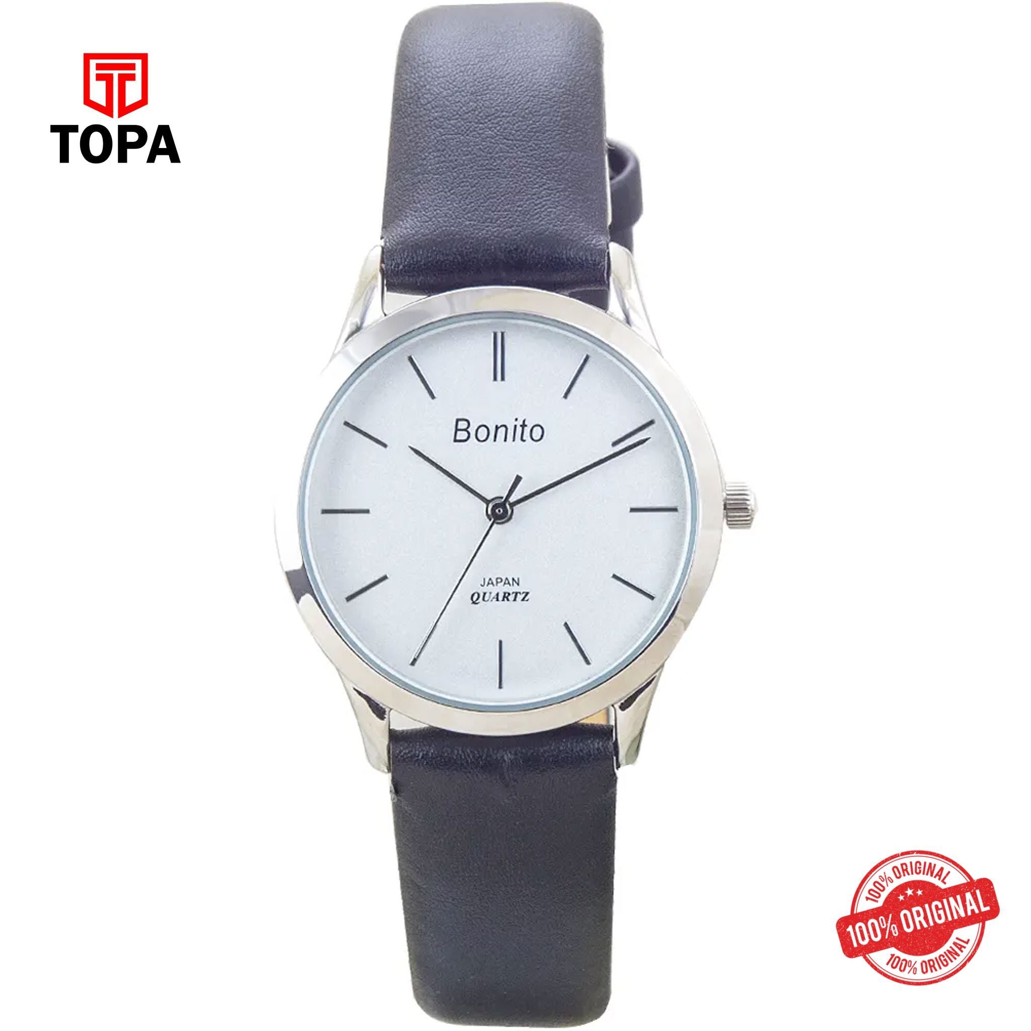 Topa Bonito-Q-1019-WHT-Leather-Band-Women-Watch - Product Image 1