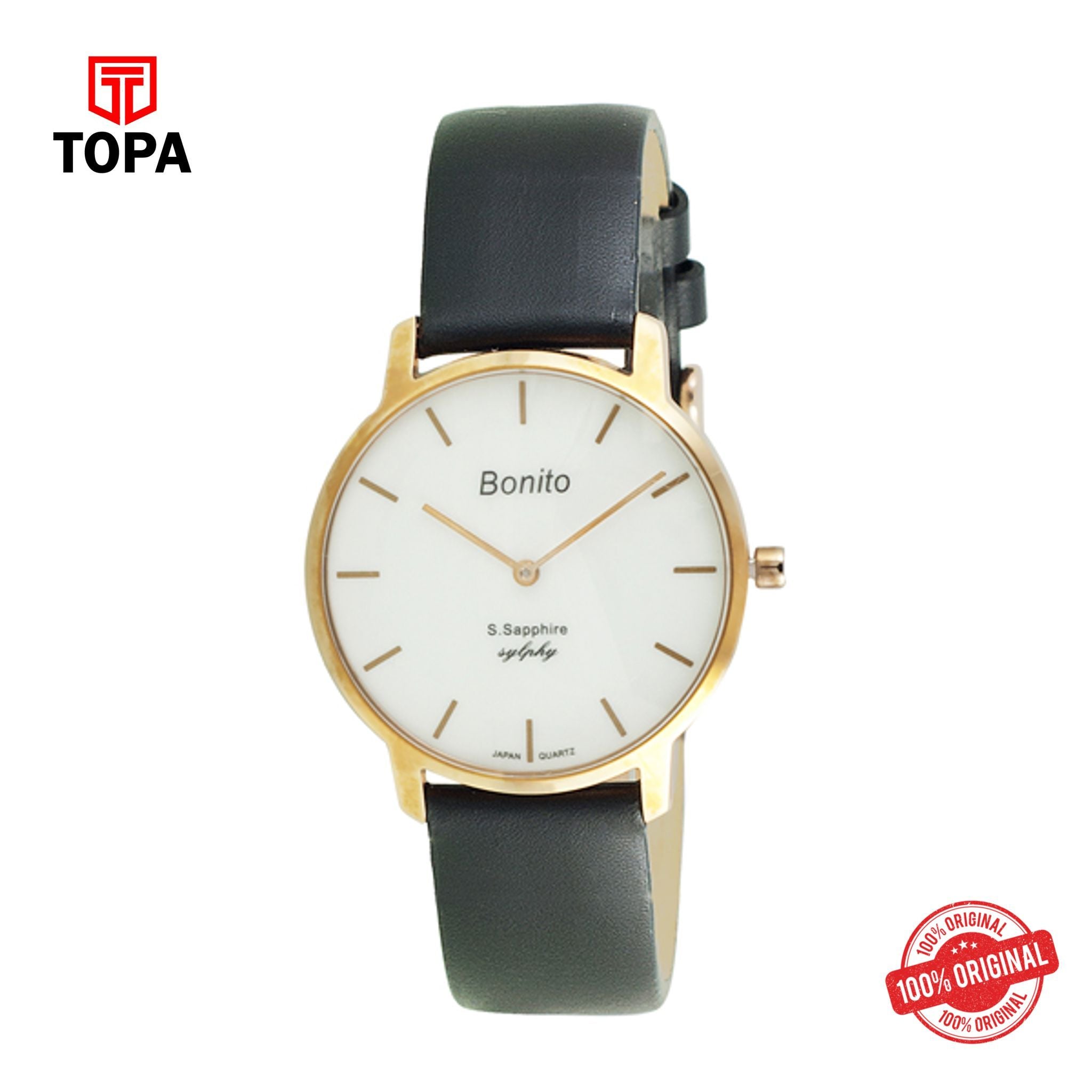 Topa Bonito-Q-1021-R-WHT-Leather-Strap-Ladies-Watch - Product Image 1
