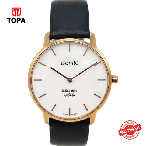 Topa Bonito-Q-1021-RG-WHT-Leather-Band-Women-Watch - Product Image 1
