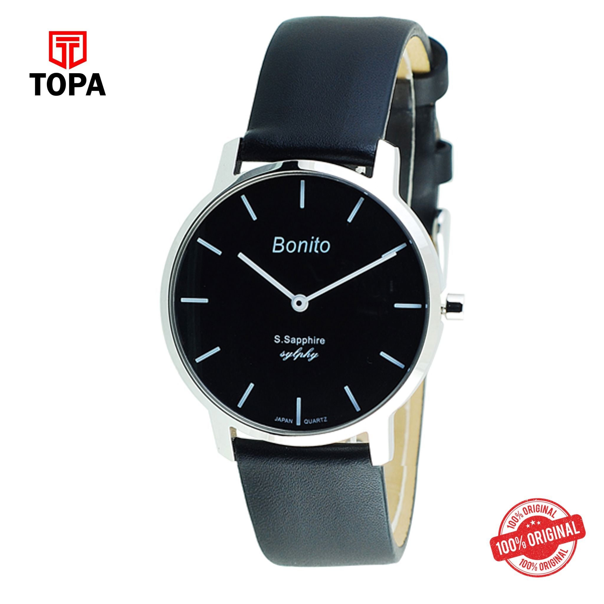 Topa Bonito-Q-1021-ST-Black-Leather-Strap-Womens-Watch - Product Image 1