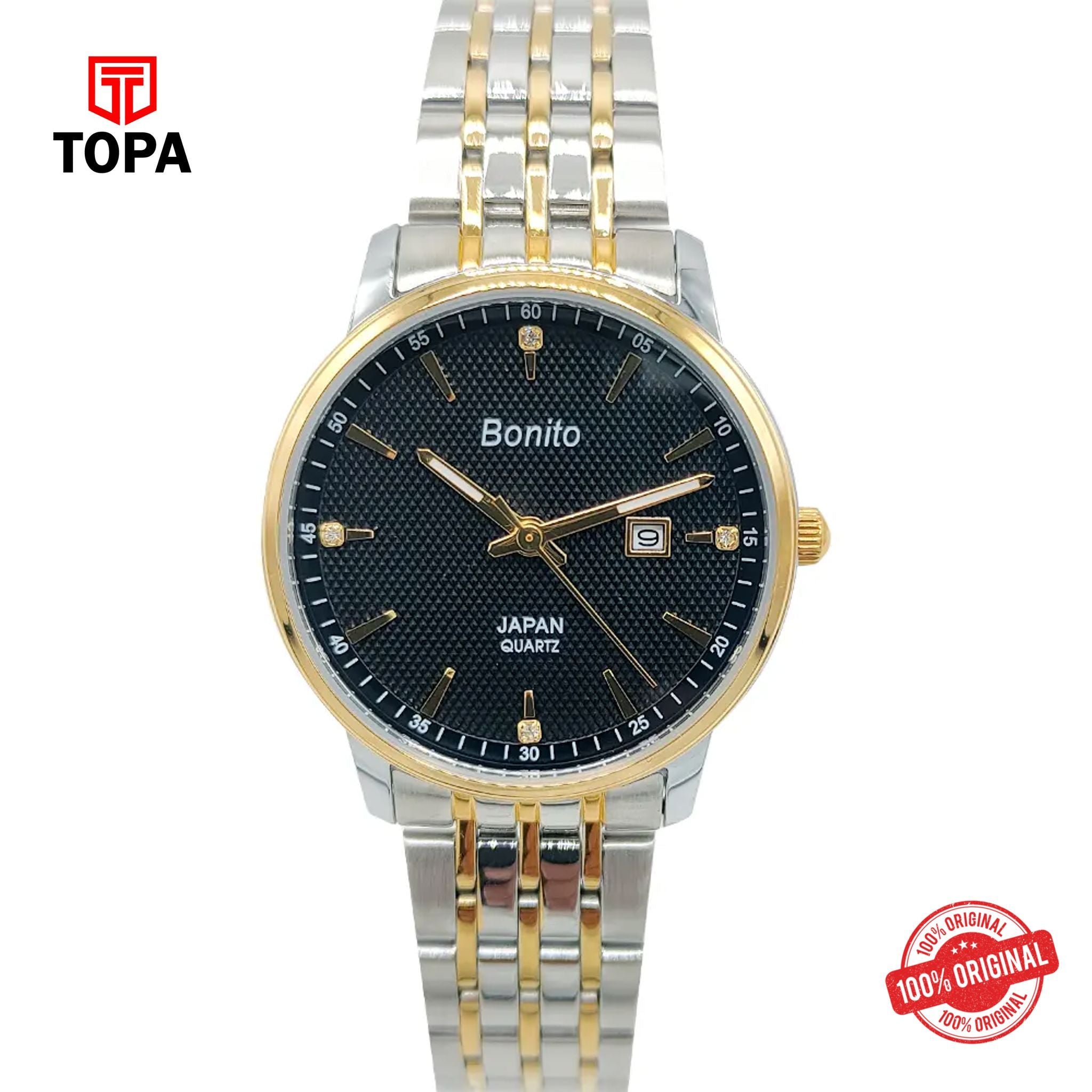 Topa Bonito-Q-1027-TTGLD-BLK-Metal-Band-Women-Watch - Product Image 1
