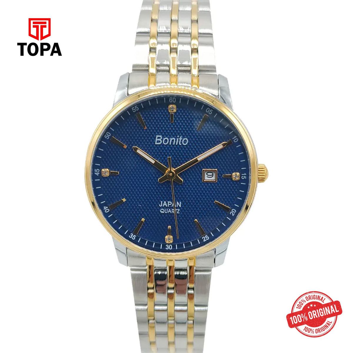 Topa Bonito-Q-1027-TTGLD-BLU-Metal-Band-Women-Watch - Product Image 1