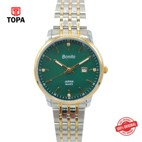 Topa Bonito-Q-1027-TTGLD-GRN-Metal-Band-Women-Watch - Product Image 1