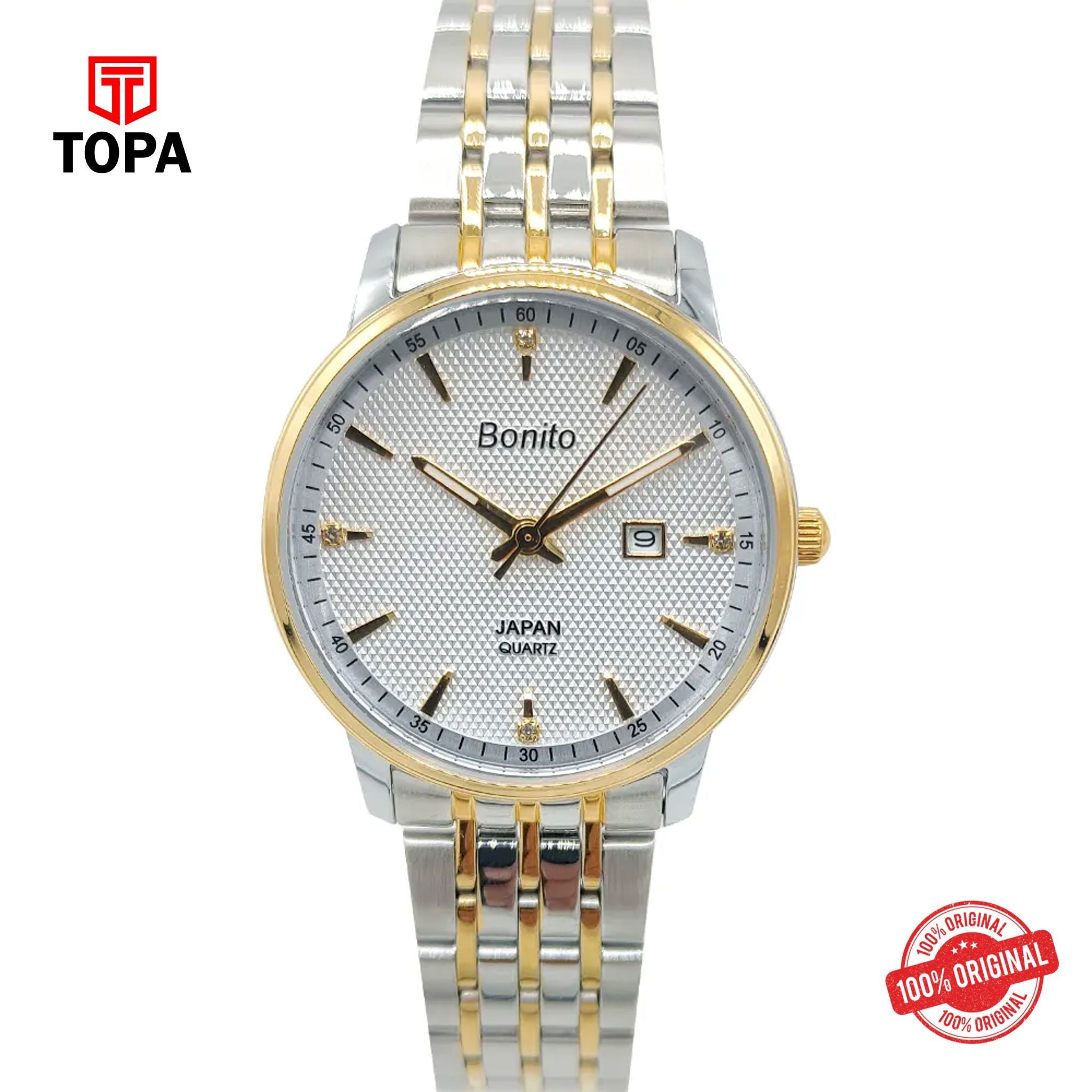 Topa Bonito-Q-1027-TTGLD-WHT-Metal-Band-Women-Watch - Product Image 1