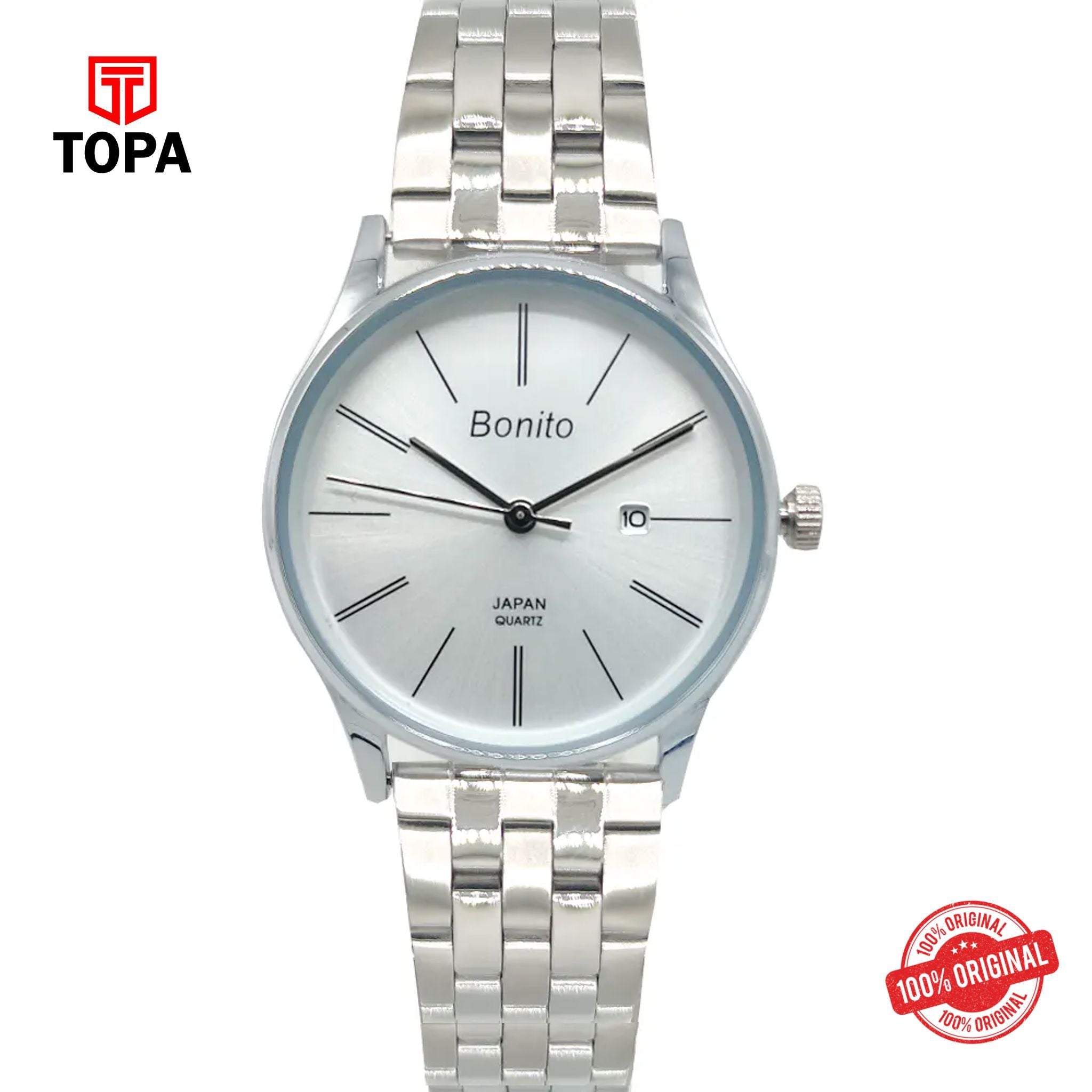 Topa Bonito-Q-1028-CH-WHT-Metal-Band-Women-Watch - Product Image 1
