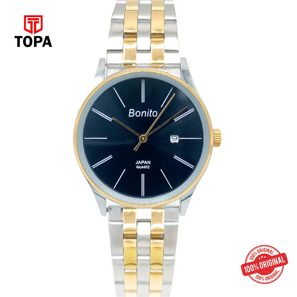 Topa Bonito-Q-1028-TTGLD-BLK-Metal-Band-Women-Watch - Product Image 1