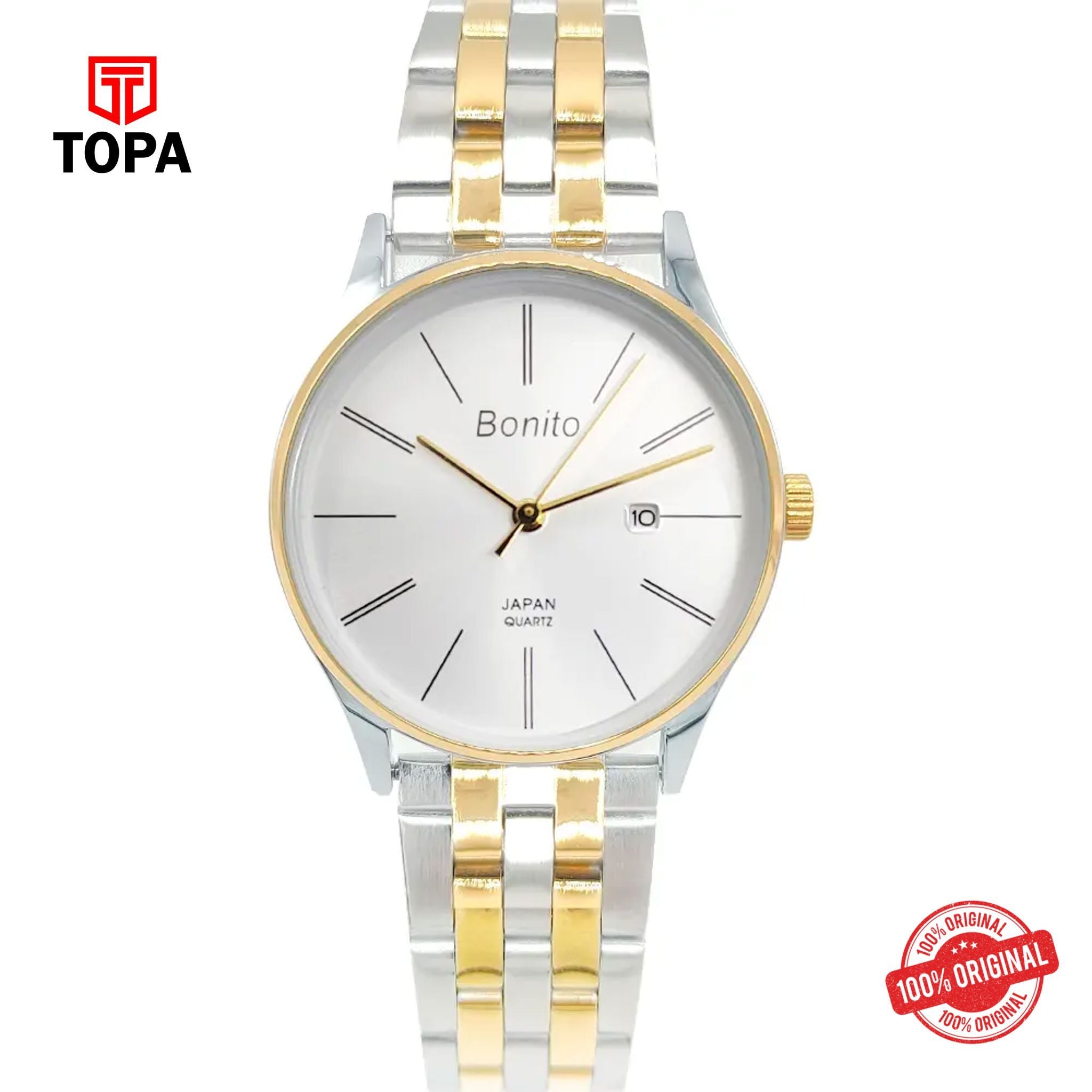 Topa Bonito-Q-1028-TTGLD-WHT-Metal-Band-Women-Watch - Product Image 1