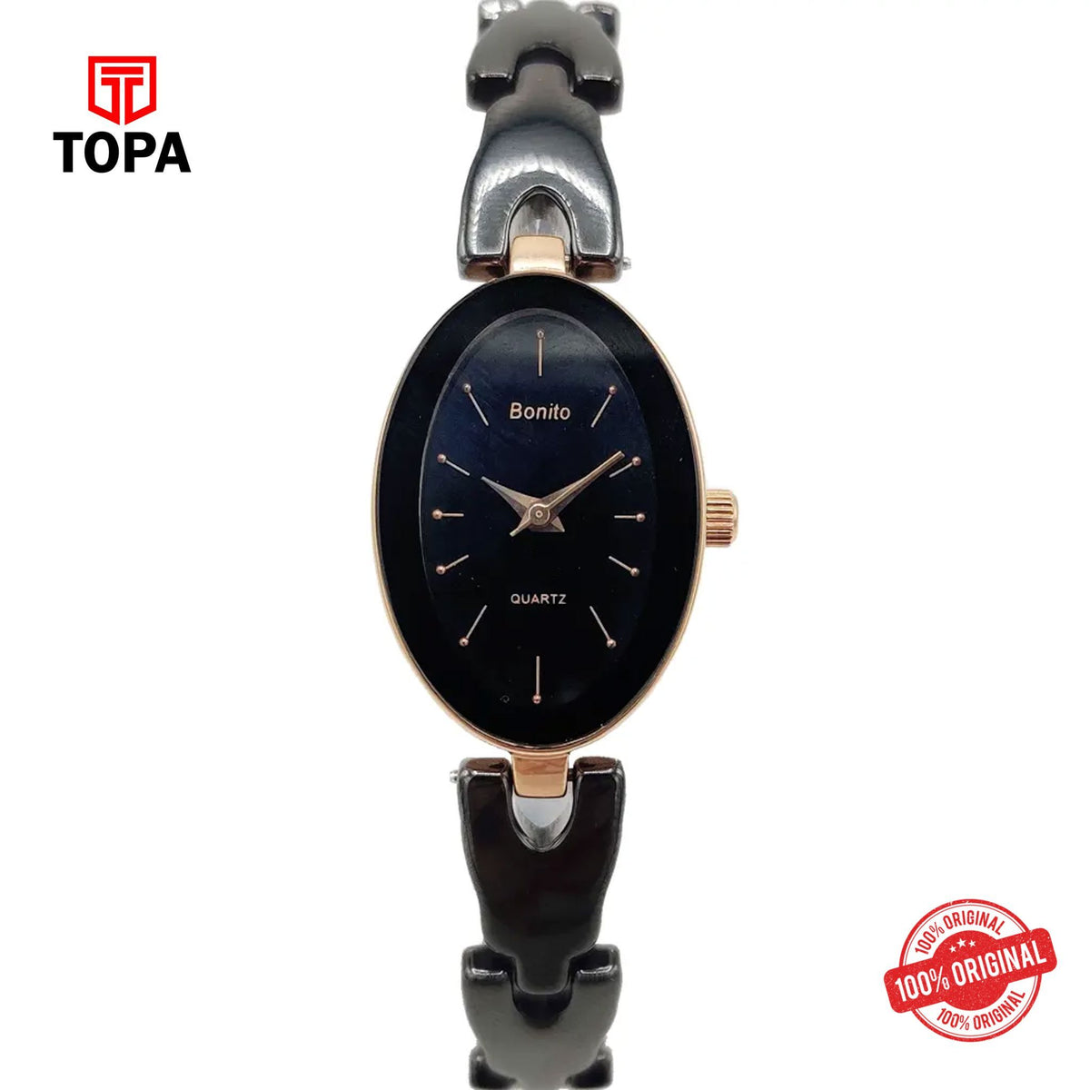Topa Bonito-Q-2500-RG-BLK-Metal-Band-Women-Watch - Product Image 1