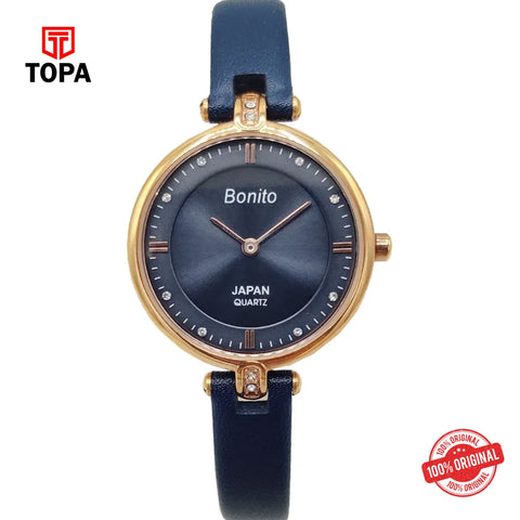 Topa Bonito-Q-2504-RG-BLU-Leather-Band-Women-Watch - Product Image 1