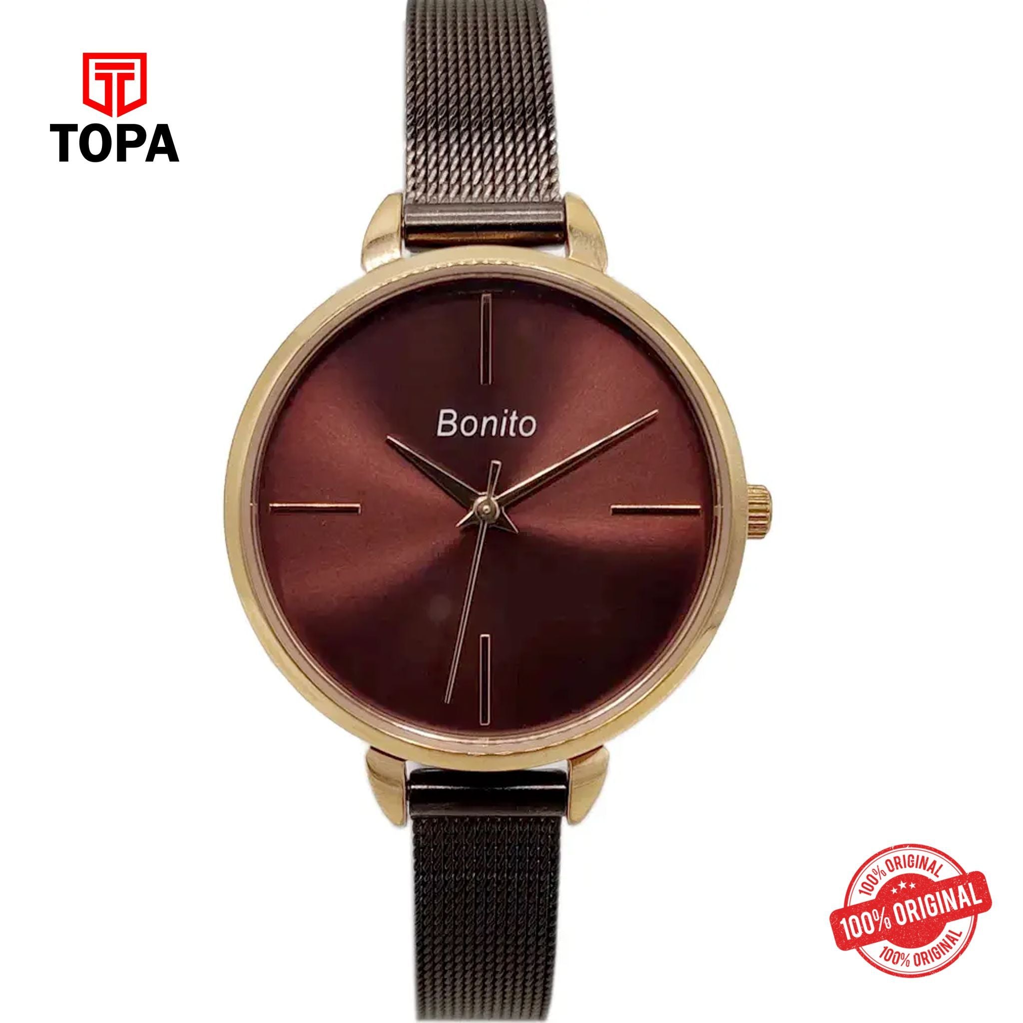 Topa Bonito-Q-2505-RS-BRW-Mesh-Band-Women-Watch - Product Image 1