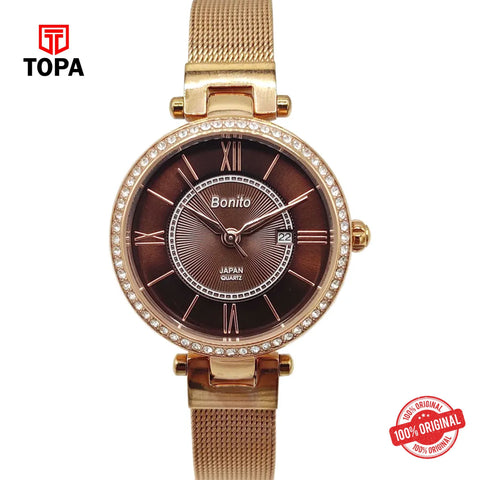 Topa Bonito-Q-2506-RG-BRW-Mesh-Band-Women-Watch - Product Image 1