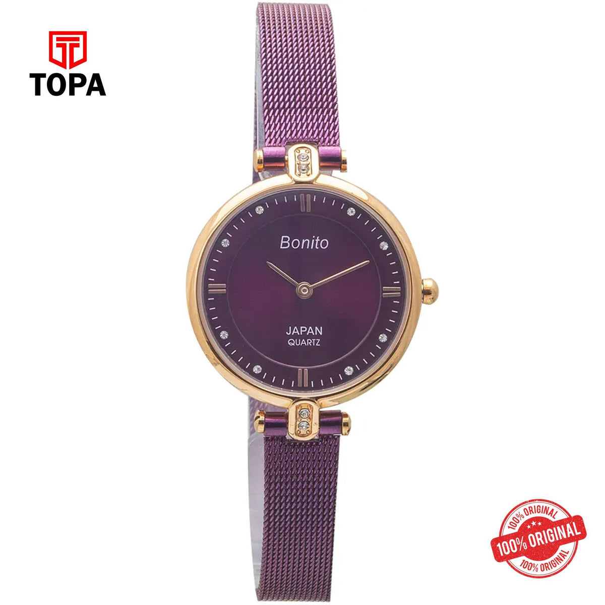 Topa Bonito-Q-2507-GR-PRP-Mesh-Band-Women-Watch - Product Image 1