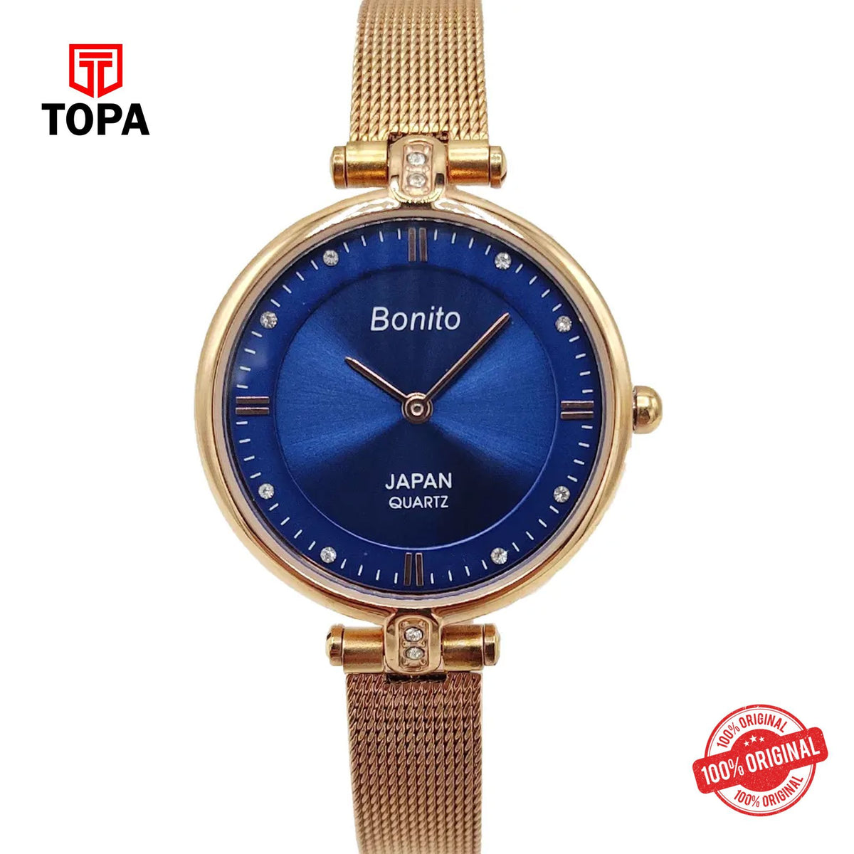 Topa Bonito-Q-2507-RG-BLU-Mesh-Band-Women-Watch - Product Image 1