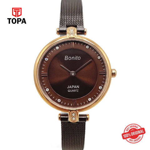 Topa Bonito-Q-2507-RG-BRW-Mesh-Band-Women-Watch - Product Image 1