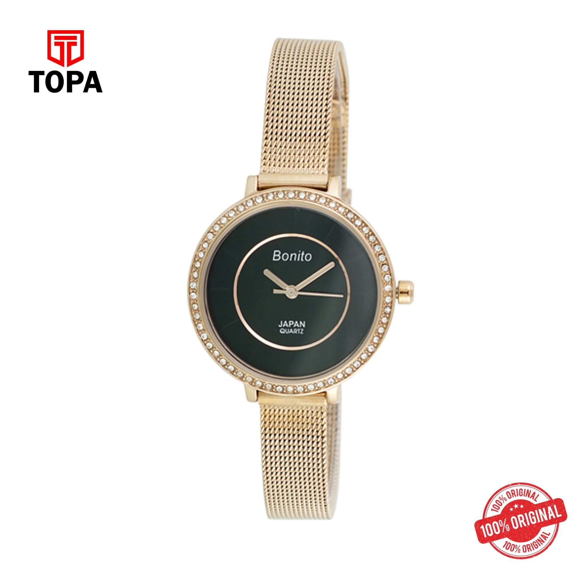 Topa Bonito-Q-2508-R-BLK-Metal-Band-Ladies-Watch - Product Image 1