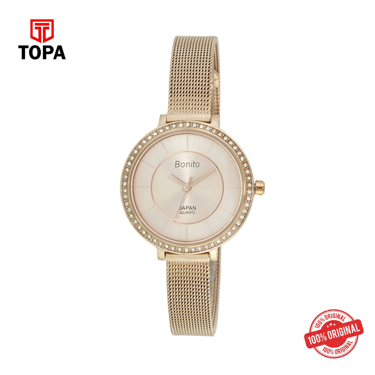 Topa Bonito-Q-2508-R-Rose-Gold-Metal-Band-Ladies-Watch - Product Image 1
