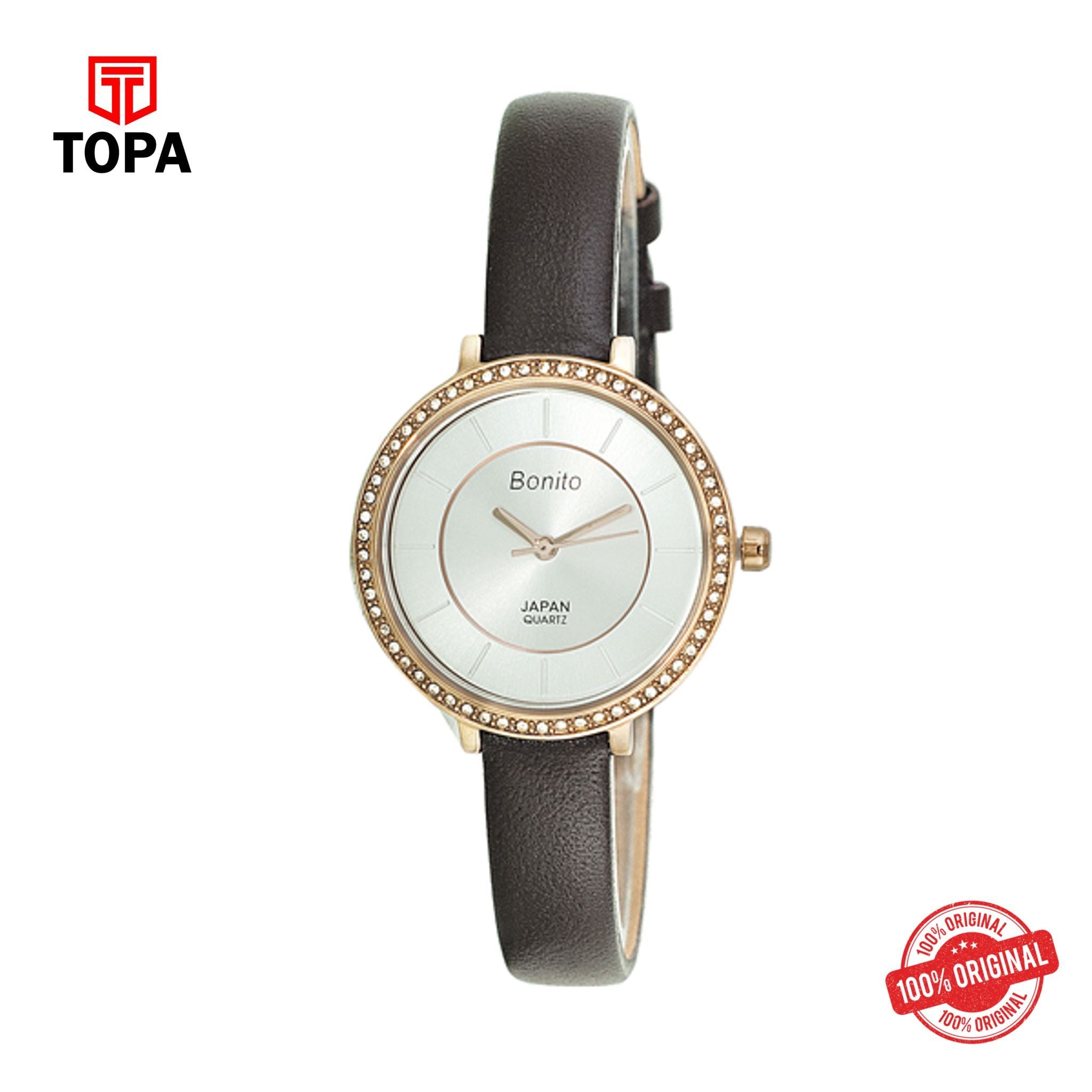 Topa Bonito-Q-2509-R-WHT-Leather-Strap-Ladies-Watch - Product Image 1