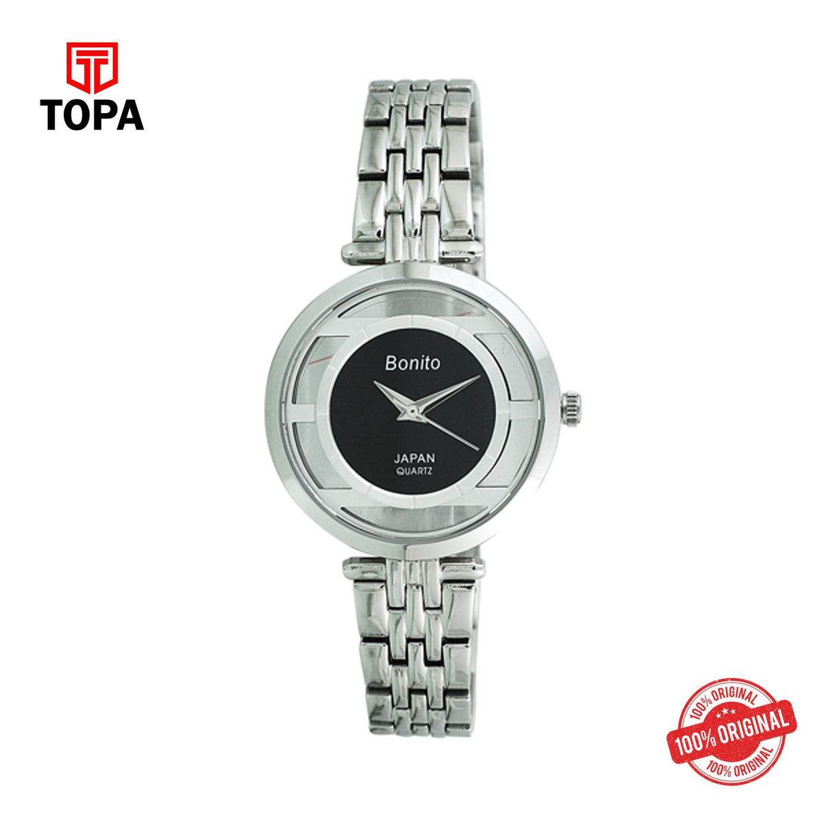 Topa Bonito-Q-2510-CH-BLK-Metal-Band-Ladies-Watch - Product Image 1