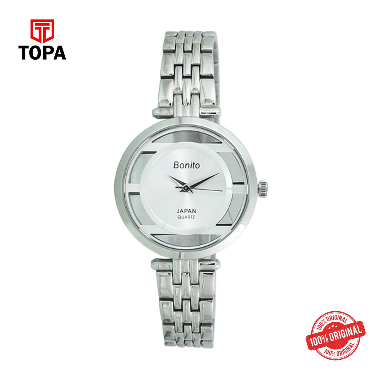Topa Bonito-Q-2510-St-Wht-Metal-Band-Ladies-Watch - Product Image 1