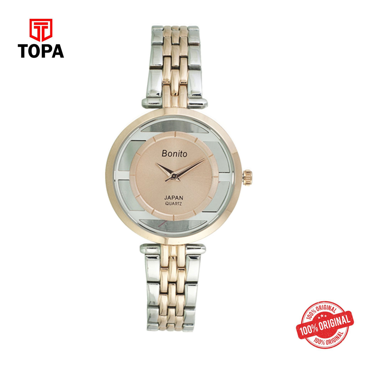 Topa Bonito-Q-2510-TT-R-Rose-Metal-Band-Ladies-Watch - Product Image 1