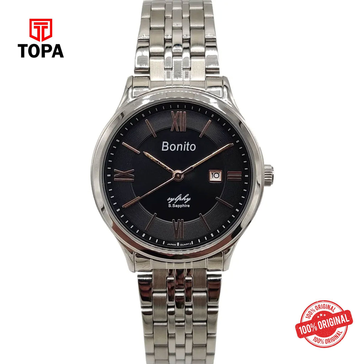 Topa Bonito-Q-2511-CH-BLK-Metal-Band-Women-Watch - Product Image 1