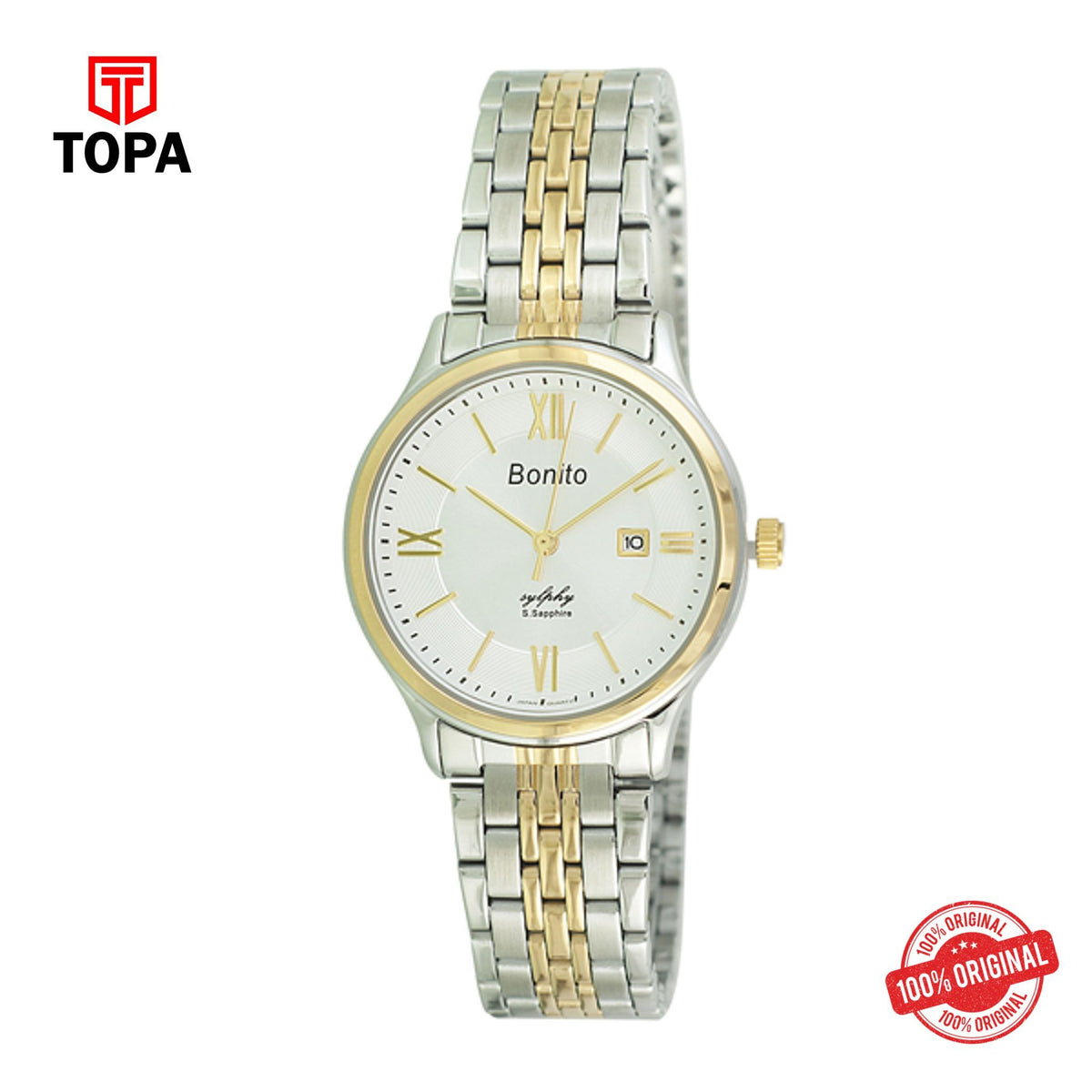 Topa Bonito-Q-2511-TT-G-Wht-Metal-Band-Ladies-Watch - Product Image 1