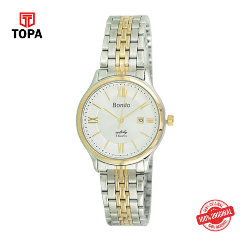 Topa Bonito-Q-2511-TT-G-Wht-Metal-Band-Ladies-Watch - Product Image 1