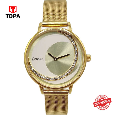 Topa Bonito-Q-2512-GLD-Mesh-Band-Women-Watch - Product Image 1