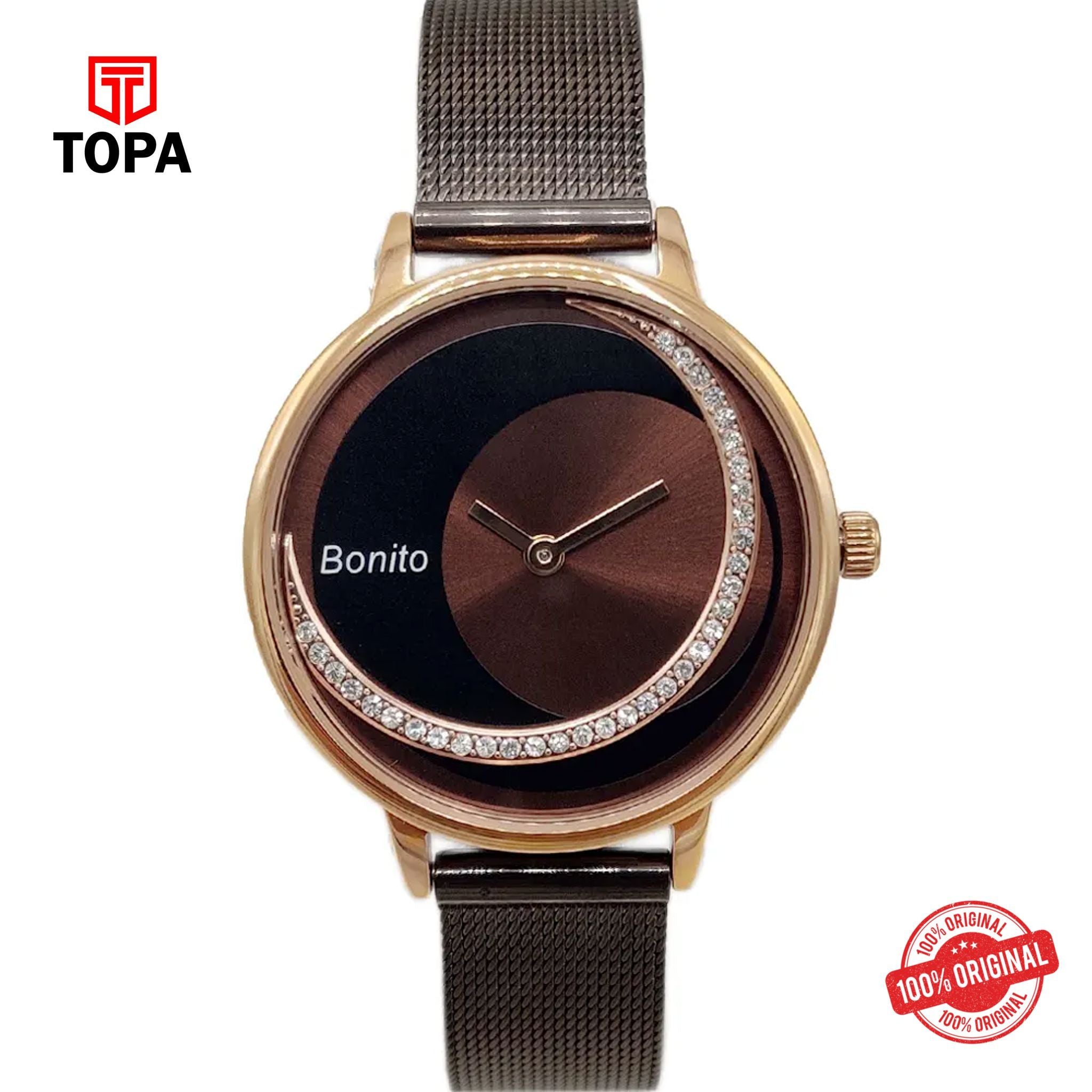 Topa Bonito-Q-2512-RS-BRW-Mesh-Band-Women-Watch - Product Image 1