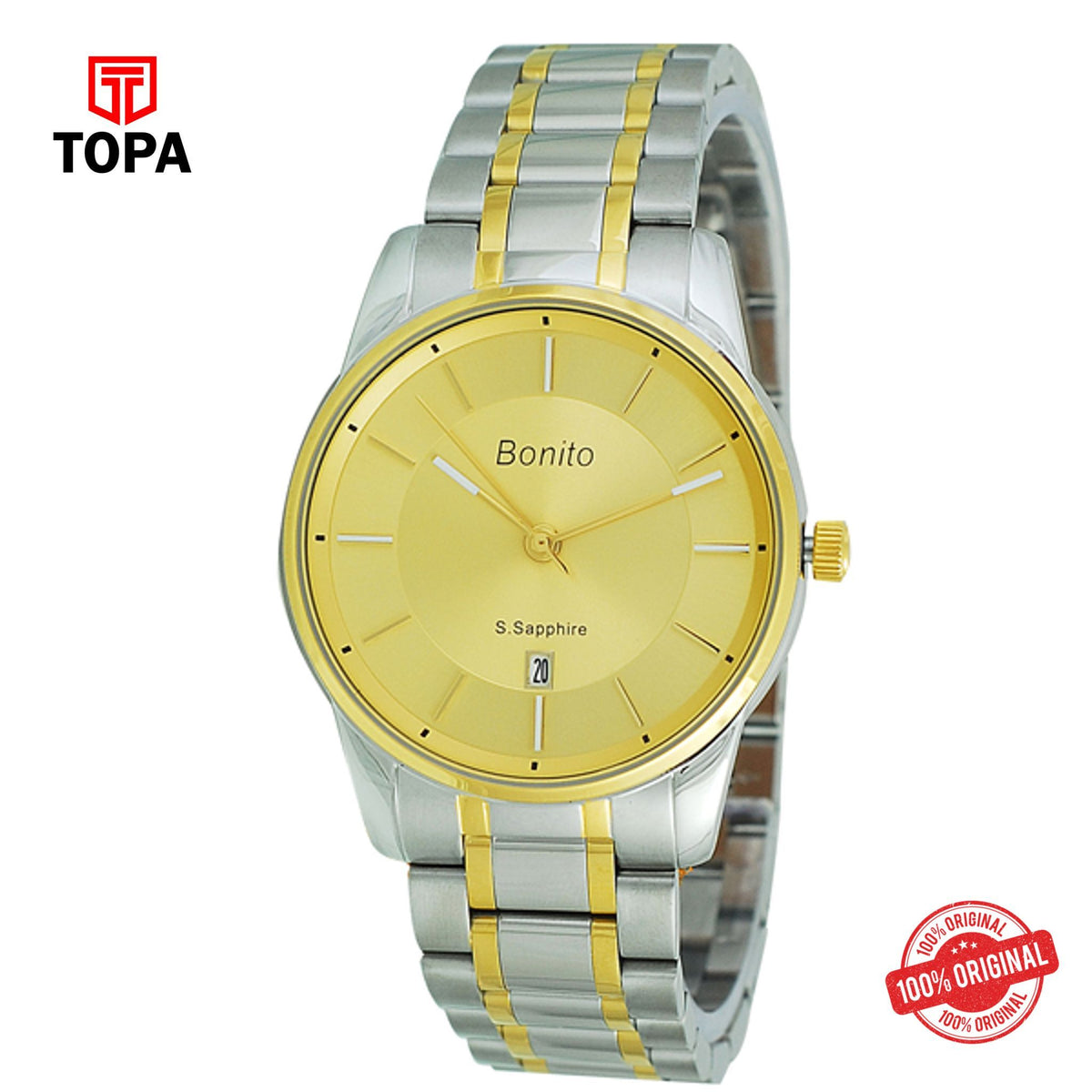 Topa Bonito-k-5138-TT-G-Gld-Metal-Band-Mens-Watch - Product Image 1