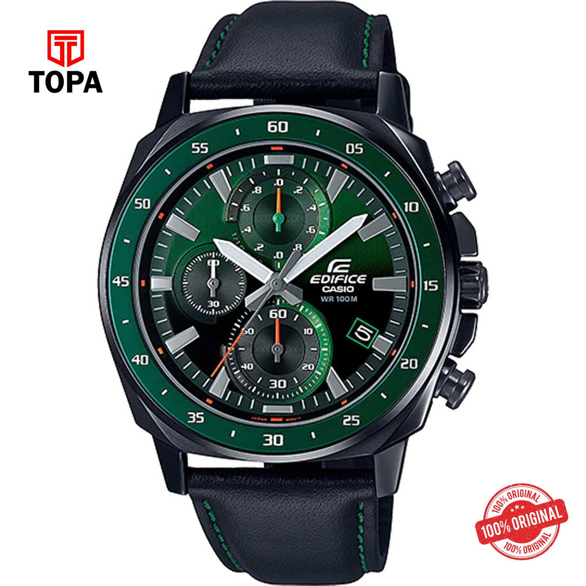 Topa Casio-Edifice-EFV-600CL-3AV-Leather-Strap-Men-Watch - Product Image 1