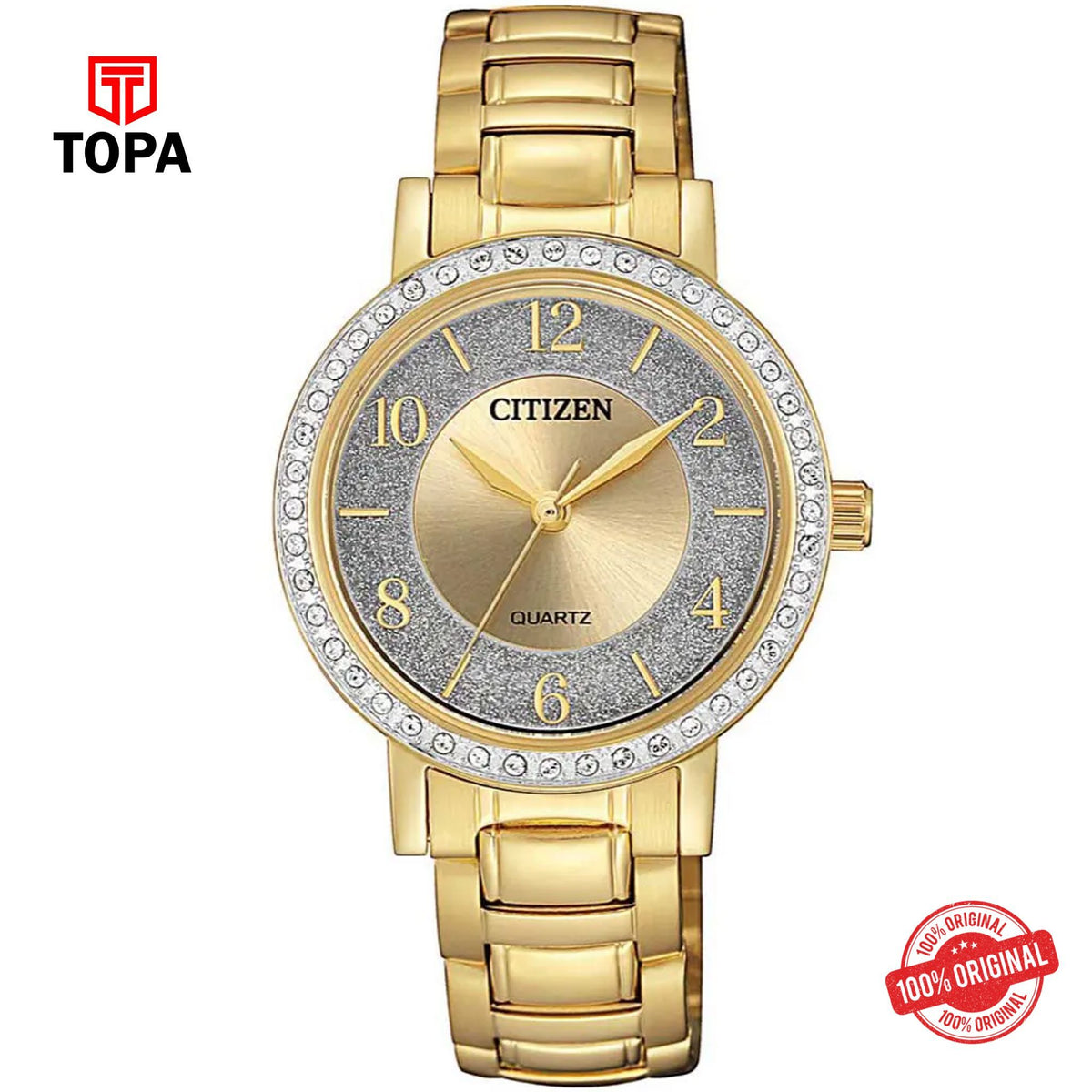 Citizen EL3042-50P gold dial quartz analog women's watch