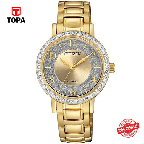 Citizen EL3042-50P gold dial quartz analog women's watch