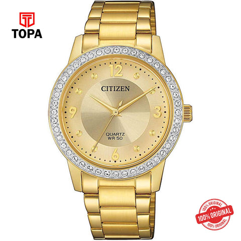 Citizen EL3092-86P gold dial quartz analog women's watch