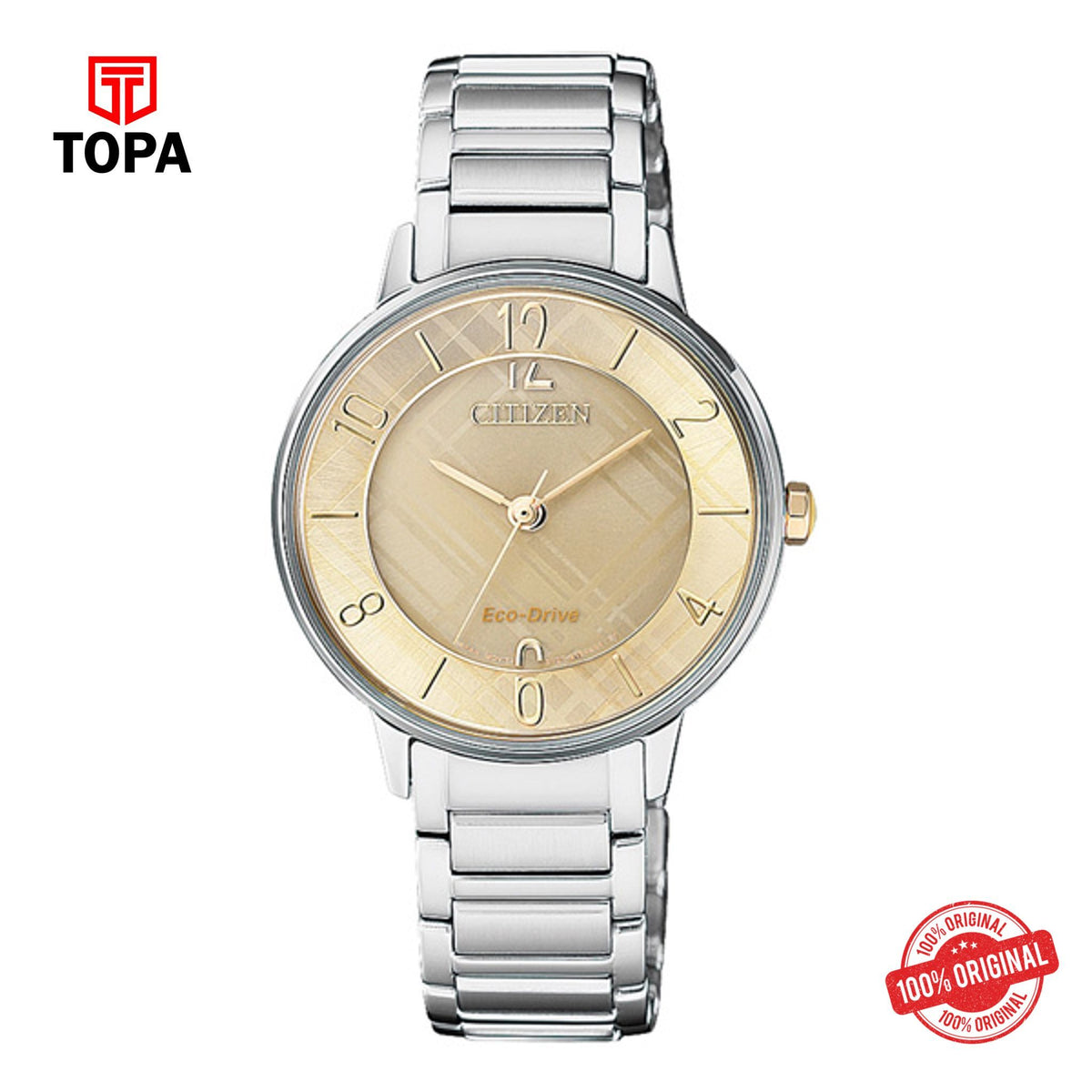 Citizen EM0526-88X gold dial eco-drive analog women's watch