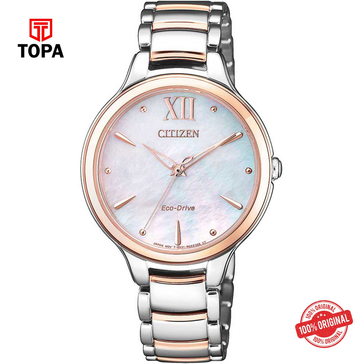Citizen EM0556-87D white mother of pearl eco-drive analog women's watch