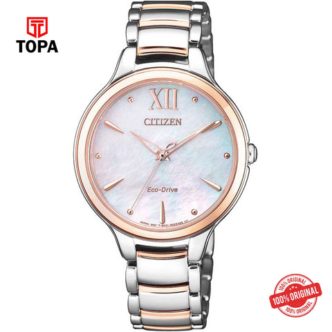Citizen EM0556-87D white mother of pearl eco-drive analog women's watch