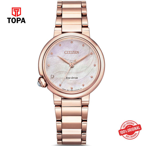 Citizen EM0912-84Y mother of pearl light pink dial eco-drive analog women's watch