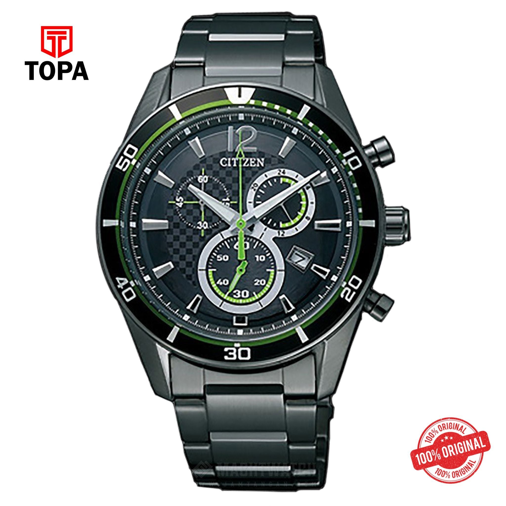 Topa Citizen-Eco-Drive-Mens-Chronograph-Sport-Watch-Black-Stainle - Product Image 1