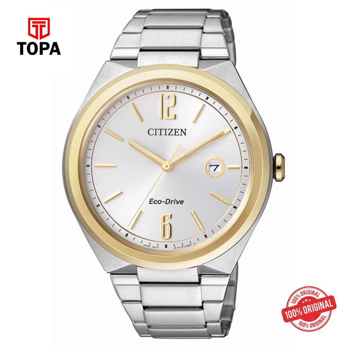 Topa Citizen-Mens-Dual-Tone-Eco-Drive-White-Dial-Stainless-Steel - Product Image 1