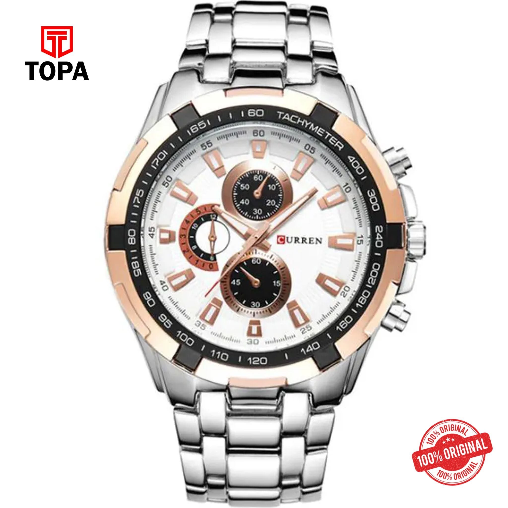 Topa Curren-8023-CHTT-WHT-Metal-Band-Men-Watch - Product Image 1