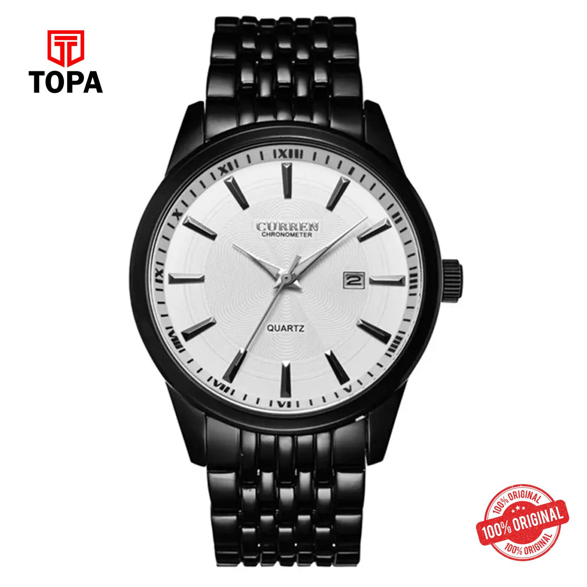 Topa Curren-8052-BLK-WHT-Metal-Band-Men-Watch - Product Image 1