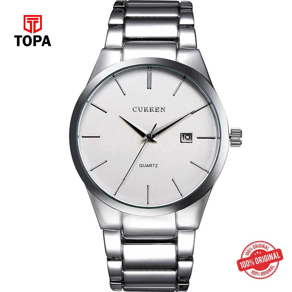 Topa Curren-8106-CH-WHT-Metal-Band-Men-Watch - Product Image 1