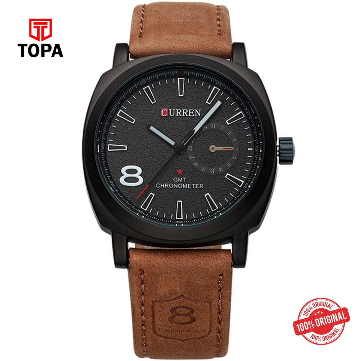 Topa Curren-8139-BLK-BRN-Leather-Band-Men-Watch - Product Image 1