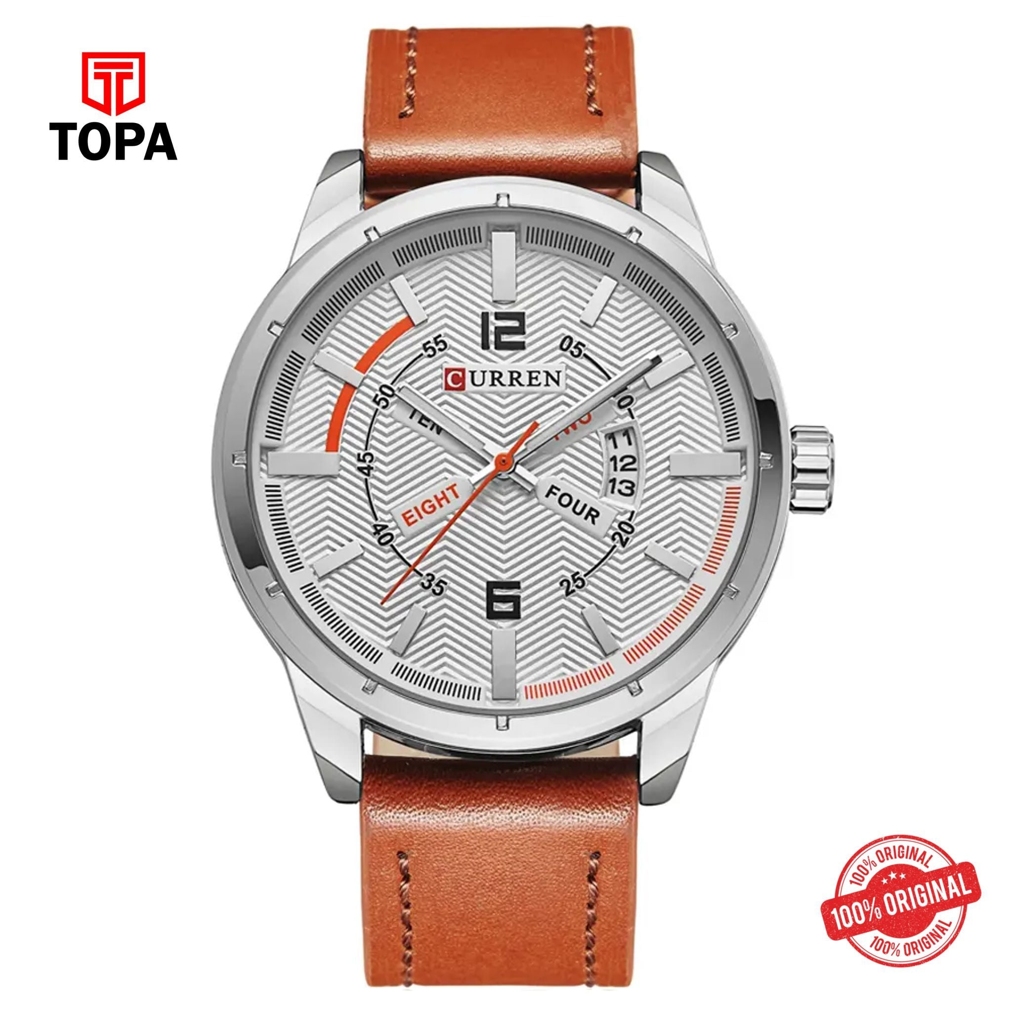 Topa Curren-8211-SLV-BRN-Leather-Band-Men-watch - Product Image 1