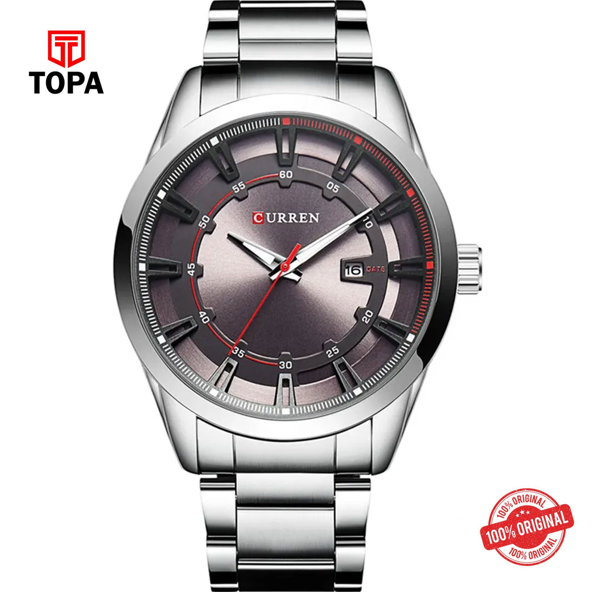 Topa Curren-8246-CH-GRY-Metal-Band-Men-Watch - Product Image 1